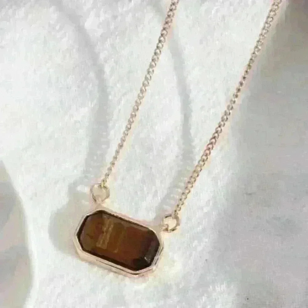 Rectangular Brown Stone Necklace - image 2